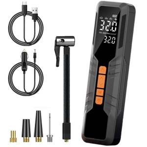Techstar LW-8018 hordozható autós kompresszor digitális LCD kijelzővel és LED zseblámpával, maximális nyomás 10,3 bar (150 PSI), 6000mAh újratölthető akkumulátor, USB Type-C töltés, gyors fel