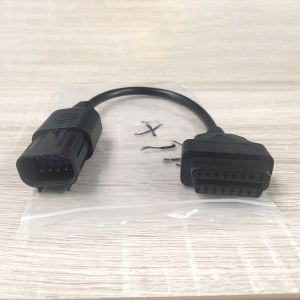Mufe adaptor: OBD2 16 pini female si conector Polaris 8 pini, prezentare pe lemn