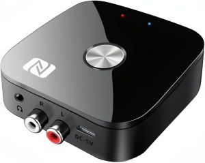 Techstar T68 Bluetooth Audio Receiver vevőegység Bluetooth Techstar T68, BT 5.3, NFC, RCA L/R + AUX 3.5mm, USB U-Disk, IR távirányító, HiFi, 10m, Fekete