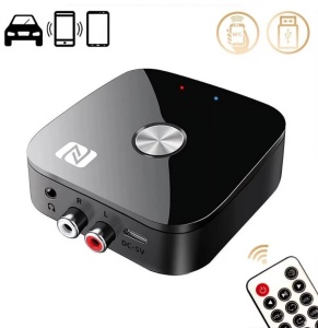 Techstar T68 Bluetooth Audio Receiver vevőegység Bluetooth Techstar T68, BT 5.3, NFC, RCA L/R + AUX 3.5mm, USB U-Disk, IR távirányító, HiFi, 10m, Fekete - Img 11
