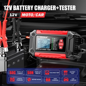 Incarcator si Tester FOXSUR FTC-1206, redresor auto-moto cu ecran digital si functii inteligente
