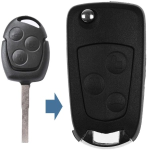 Autókulcs ház Techstar autókulcs átalakító készlet kompatibilis Ford Focus/Mondeo/Fiesta/Transit, 3 gomb, HU101 penge, fekete - elektronika nélkül - Img 6