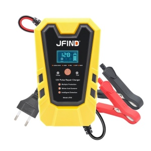 Jfind 12V 6A 90W intelligens autós akkumulátor töltő javítás impulzus funkciós LCD kijelző autós teherautó motorkerékpár sárga/fekete