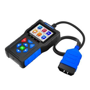 tester auto JF700 Pro cu cablu OBD2 detasat pe fundal alb