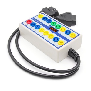 OBDII kommunikációs teszter – OBD2 breakout box LED kijelzőkkel, ECU tápellátás funkcióval, OBD1-OBD2 interfész átalakítóval, kábellel