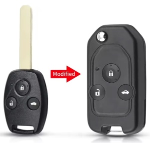 Összecsukható autókulcs ház, kompatibilis a Honda Accord, Civic, CR-V, Pilot, Fit, 3 gomb, pengével, elektronika nélkül.