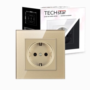 priza Techstar Crystal TS1 auriu sandcastle cu rama montata si cutie ambalaj