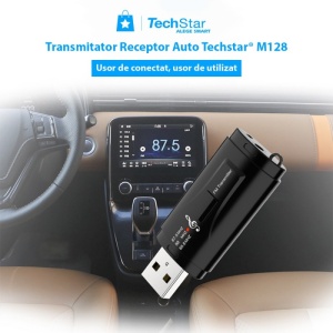 transmitator receptor audio auto bluetooth techstar m128 in utilizare la volan
