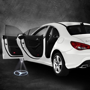 Kit logo LED Mercedes dedicat - 2 embleme iluminate, montaj ușor pe portiere