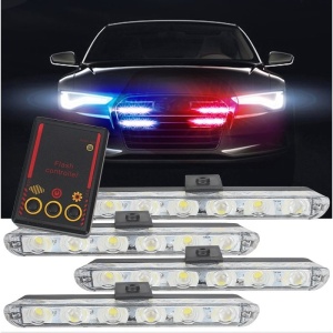 Lumini LED stroboscop auto 4x6 rosu si albastru montate pe vehicul