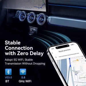 Techstar M5 2 az 1-ben vezeték nélküli CarPlay és Android Auto adapter, USB Mini, BT + Wi-Fi 5GHz, kapcsoló/visszaállító gomb, automatikus újracsatlakozás, Plug & Play - Img 10