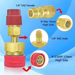 adaptor rosu high side R1234yf la R134a cu detalii filet 1 4 SAE