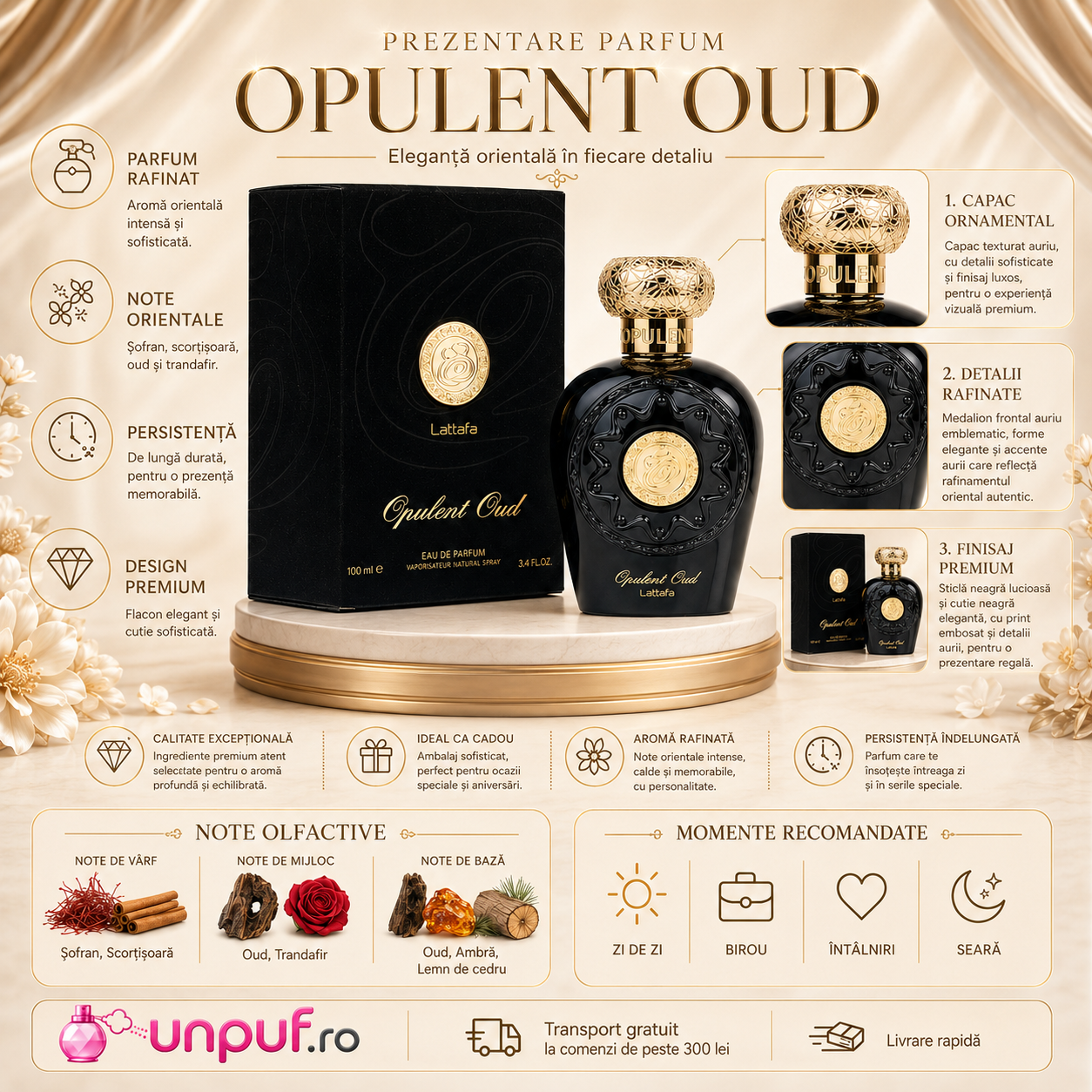 Parfum Arăbesc Opulent Oud Lattafa 100 ml Apă de Parfum Unisex pentru damă și bărbat
