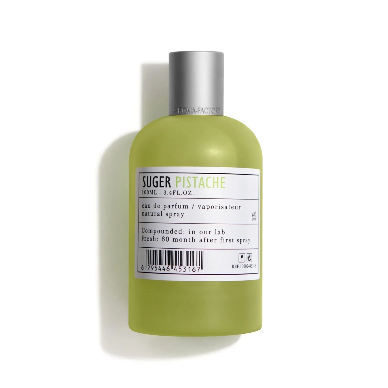 Flacon Aro-Fac Pistache Suger Eau de Parfum 100 ml pe fundal alb