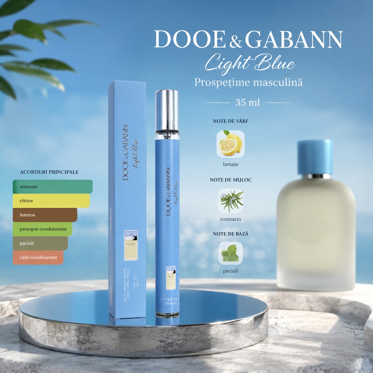 Dooe & Gabann Light Blue 35 ml prospețime masculină, parfum cu note de lăm&acirc;ie rozmarin și paciuli