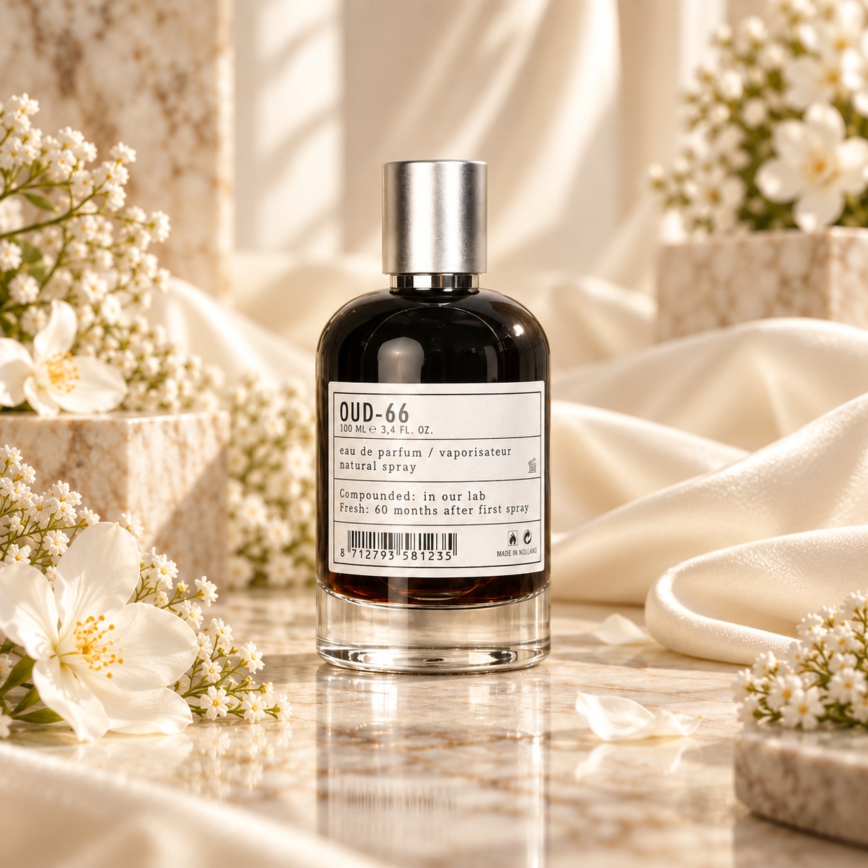 Flacon Oud 66 Aro-Fac parfum bărbătesc 100 ml cu design minimalist și lichid închis