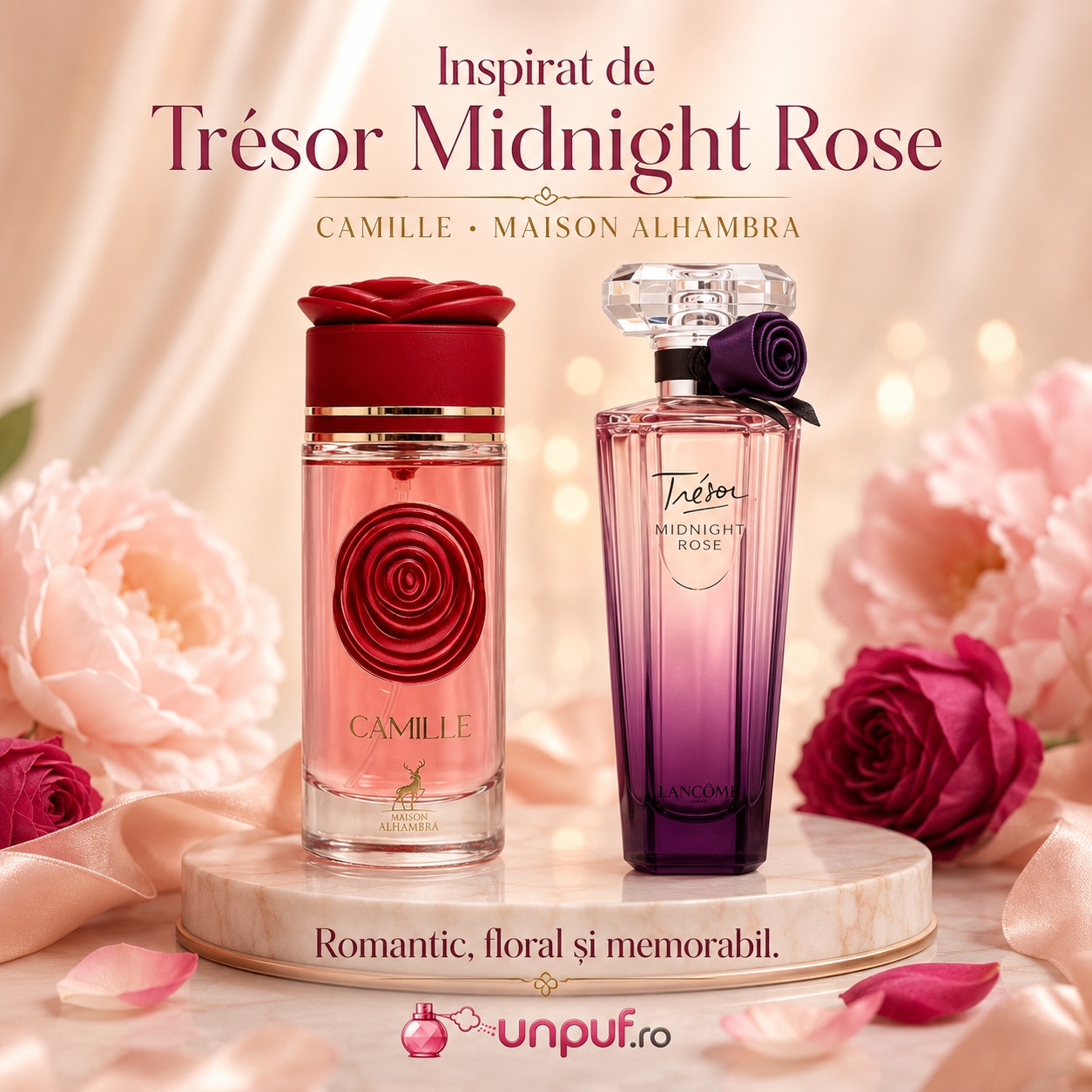 Parfum Alhambra Camille inspirat de Midnight Rose, romantic, floral și memorabil
