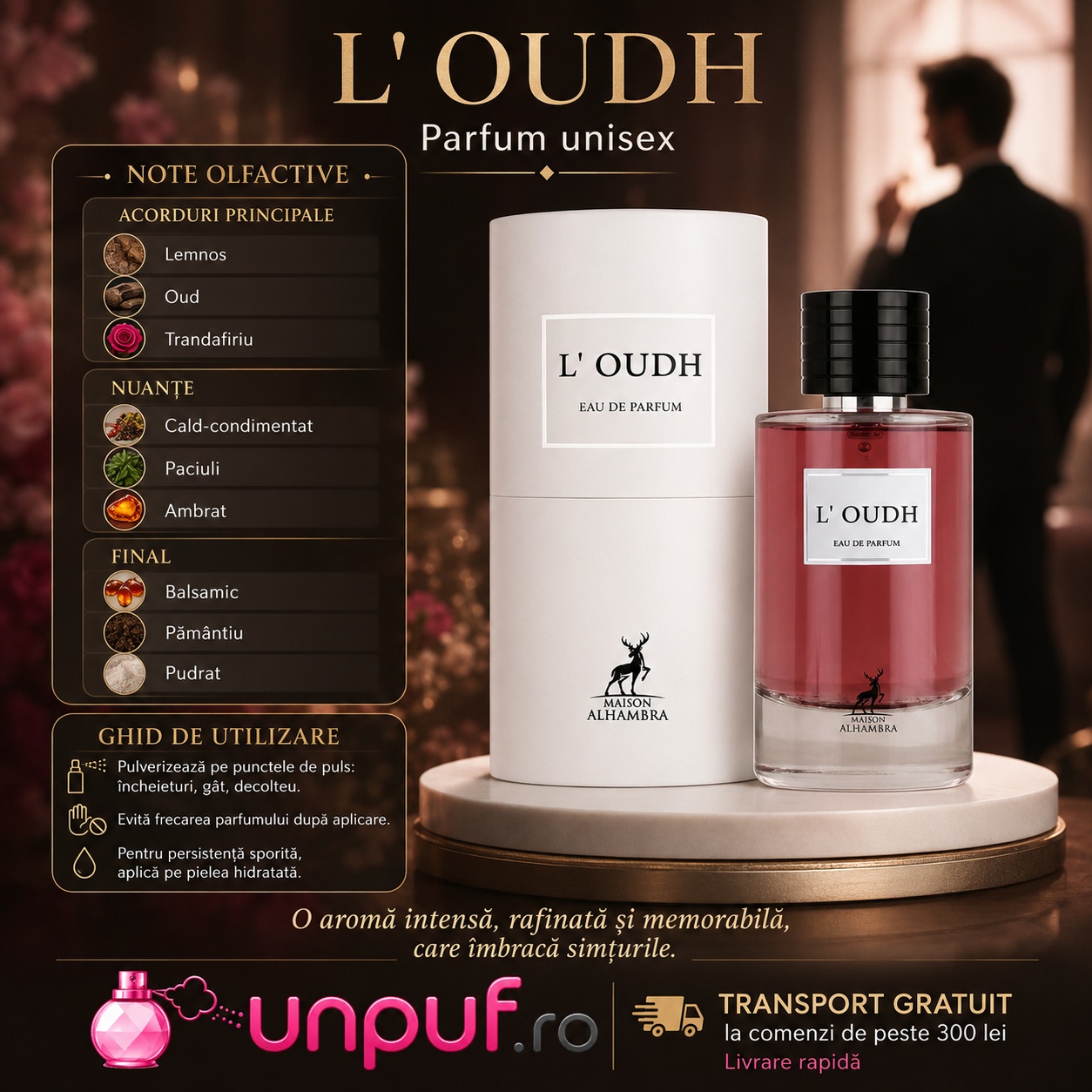 Alhambra L&rsquo;Oudh parfum unisex oriental oud lemnos pentru femei și bărbați