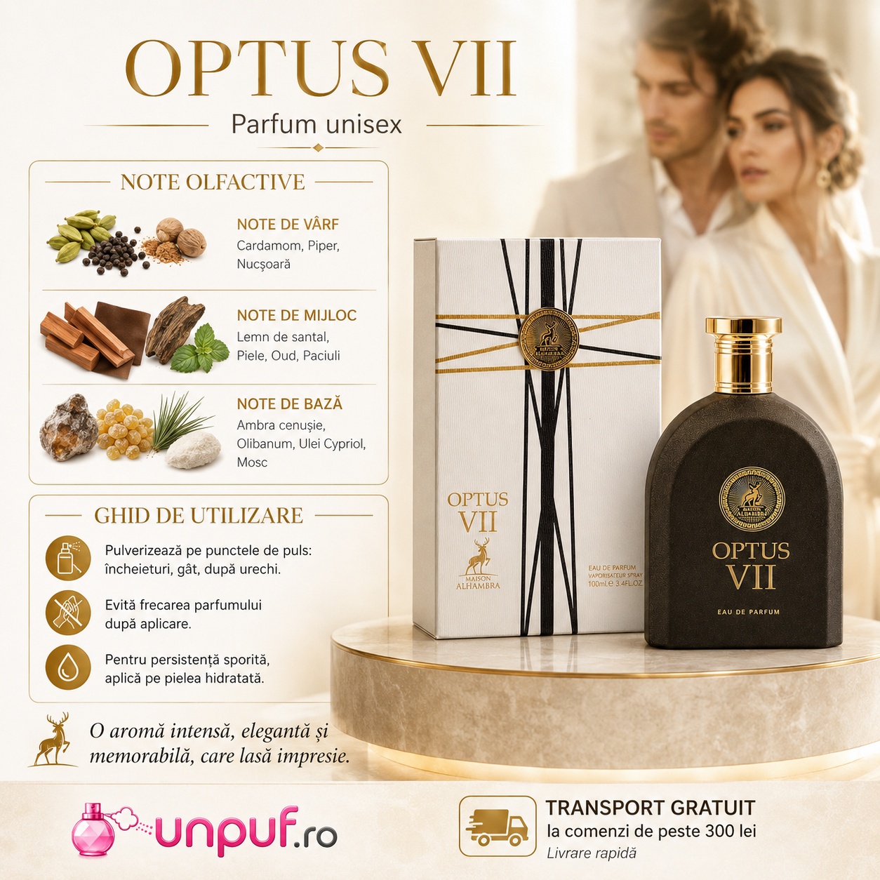 Alhambra Optus VII Roman ghid de utilizare parfum bărbătesc aromatic lemnos