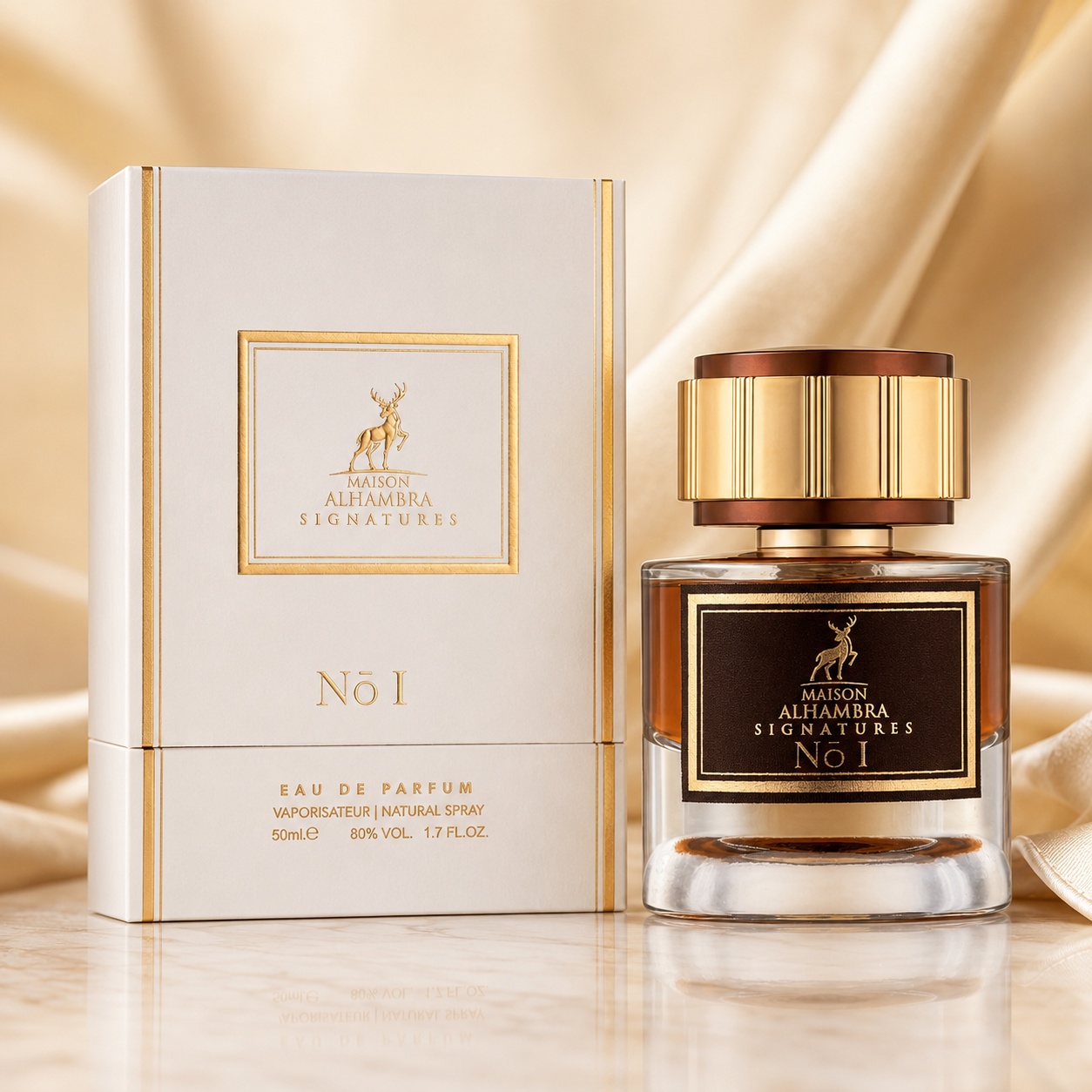 Parfum Arăbesc Alhambra Signatures No. 1 50 ml cu sticlă elegantă ambrată și cutie premium Maison Alhambra
