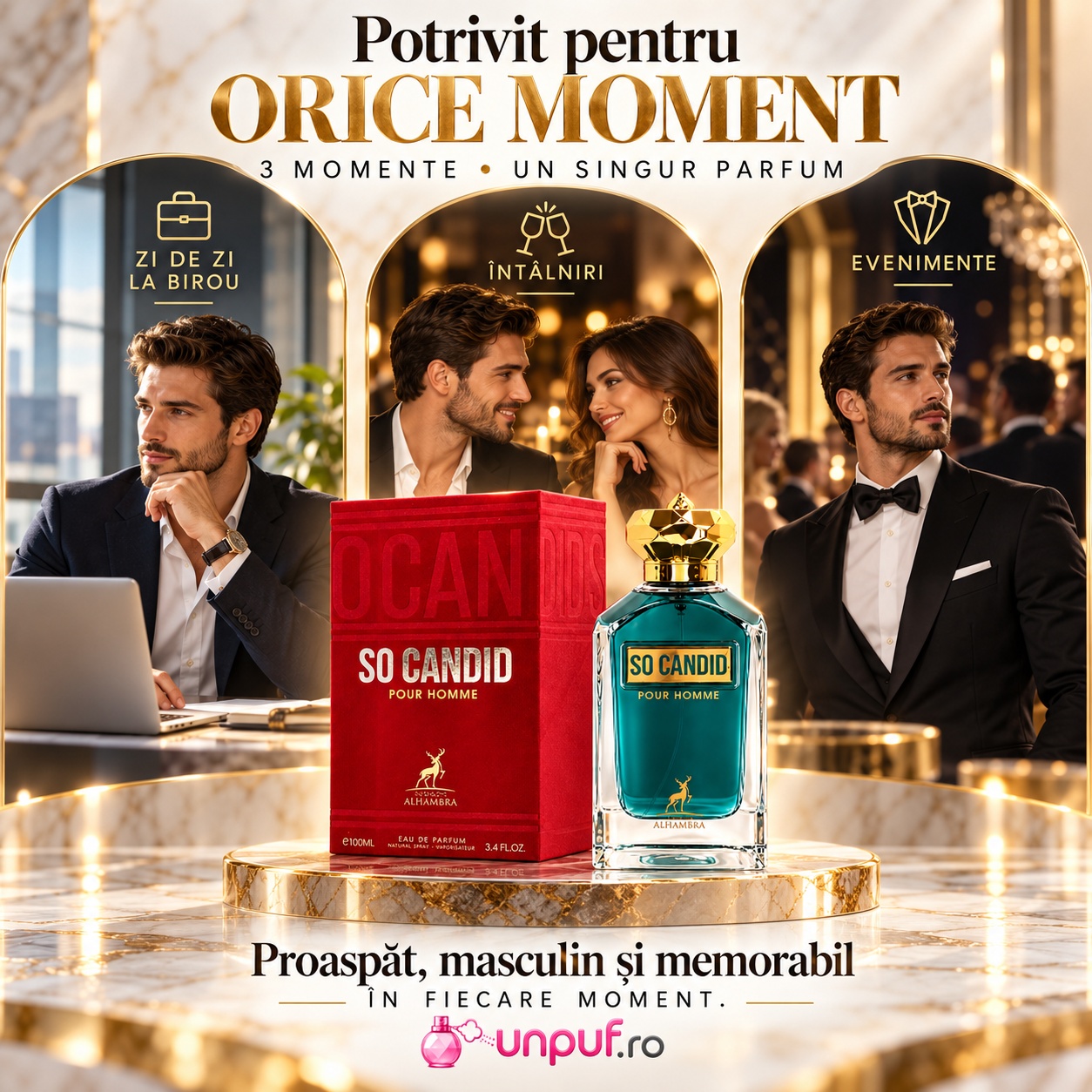 So Candid Pour Homme Alhambra potrivit pentru zi de zi întâlniri și evenimente elegante