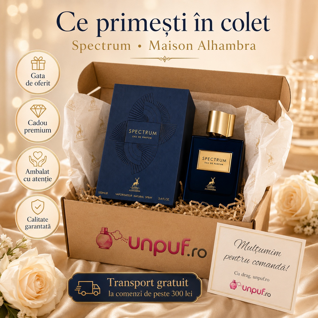 Ce primești în colet Parfum Alhambra Spectrum Maison Alhambra 100 ml ambalat cu atenție pentru cadou premium