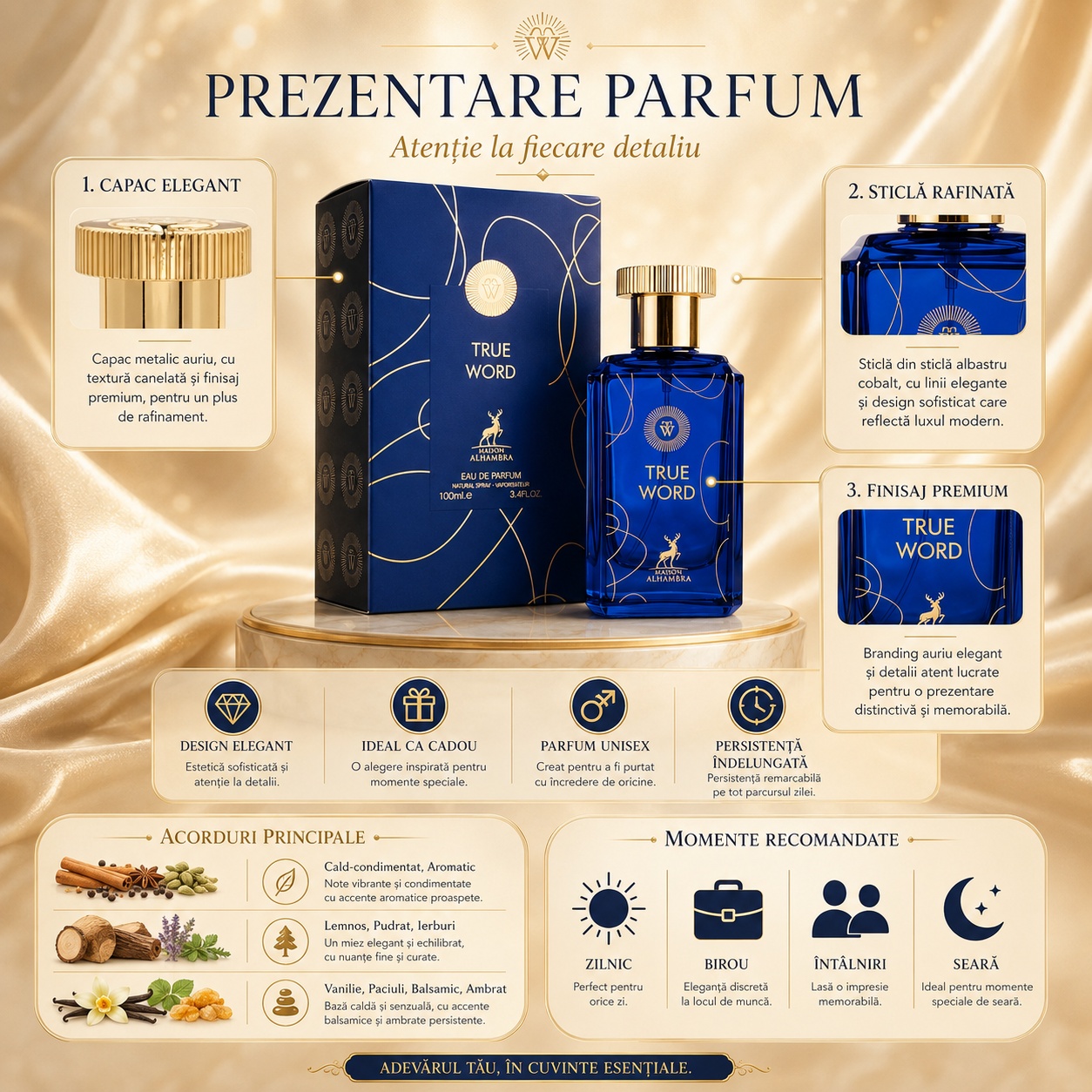 Prezentare parfum Alhambra True Word Maison Alhambra 100 ml cu detalii premium