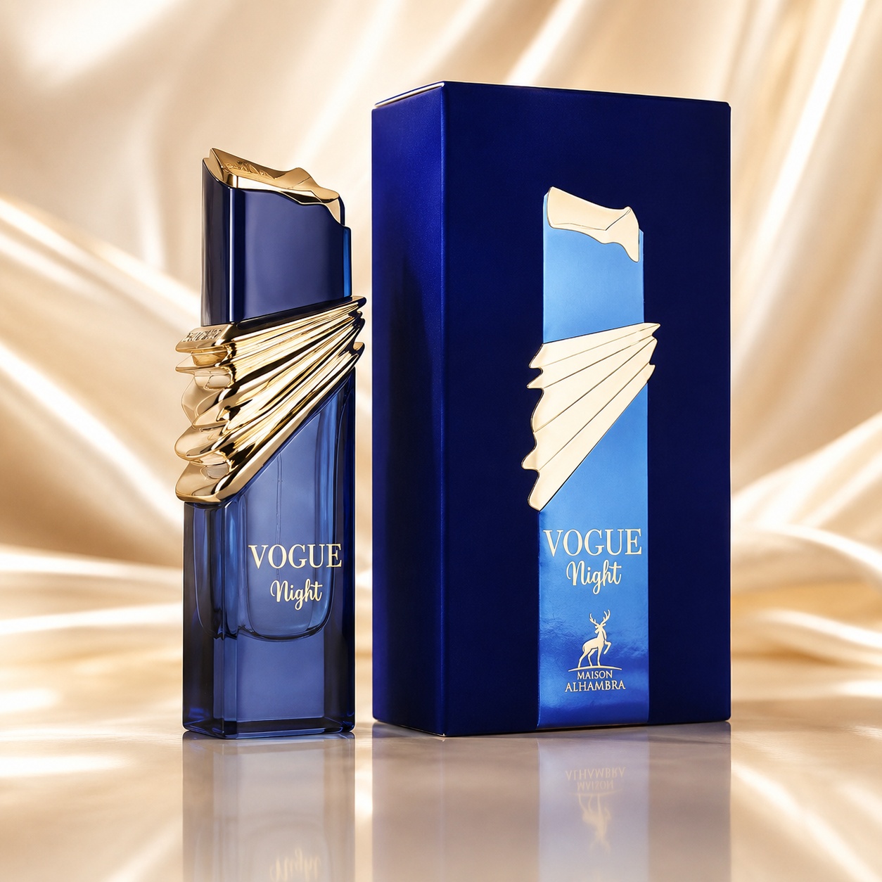 Parfum Arăbesc Alhambra Vogue Night 100 ml cu sticlă albastră elegantă și cutie premium Maison Alhambra