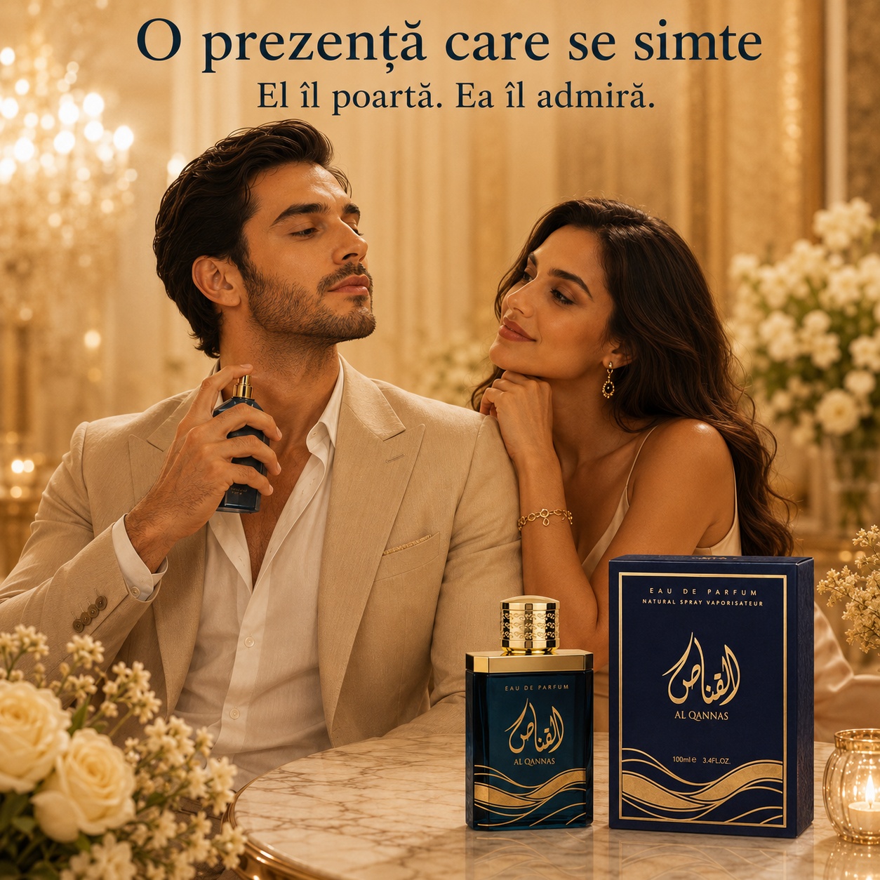 Al Qannas Ard Al Zaafaran parfum unisex cu prezență elegantă, purtat de bărbat și admirat de femeie