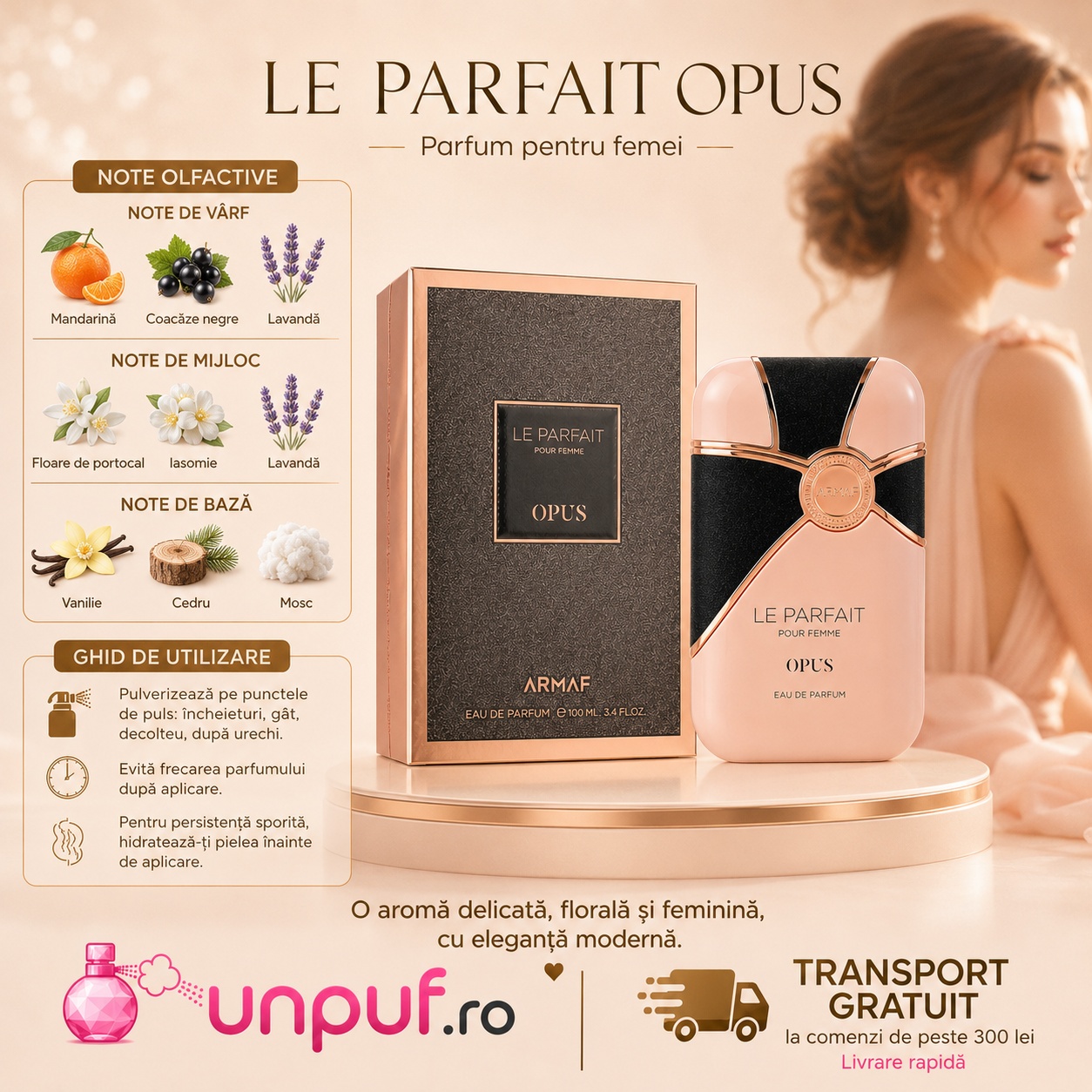 Armaf Le Parfait Opus parfum pentru femei cu note olfactive și ghid de utilizare