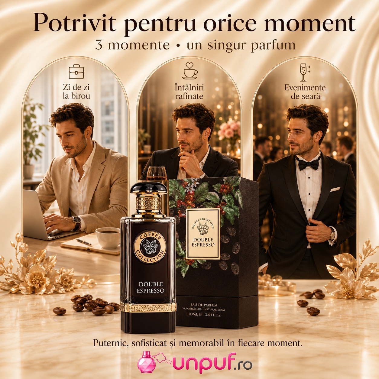 Double Espresso Fragrance World potrivit pentru zi de zi la birou, &icirc;nt&acirc;lniri rafinate și evenimente de seară