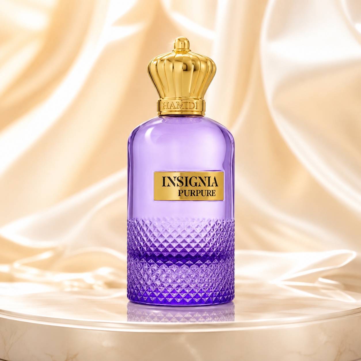 Flacon Hamidi Insignia Purpure 105 ml mov lavandă cu textură diamantată și capac regal auriu