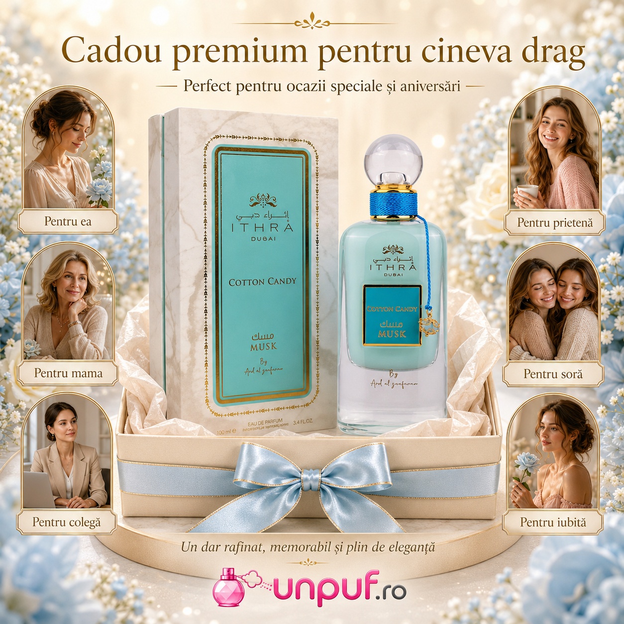 Ithra Dubai Cotton Candy Musk cadou premium pentru ea, pentru mamă, pentru prietenă, pentru soră, pentru colegă sau pentru iubită