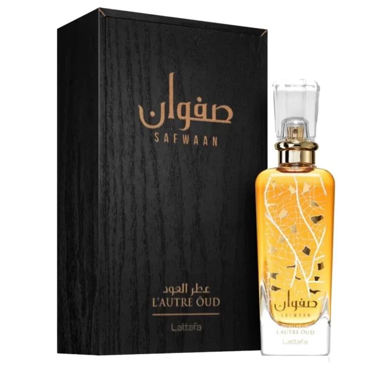 Cutie originală Lattafa Safwaan L&rsquo;Autre Oud 100 ml și flacon parfum arabesc bărbătesc