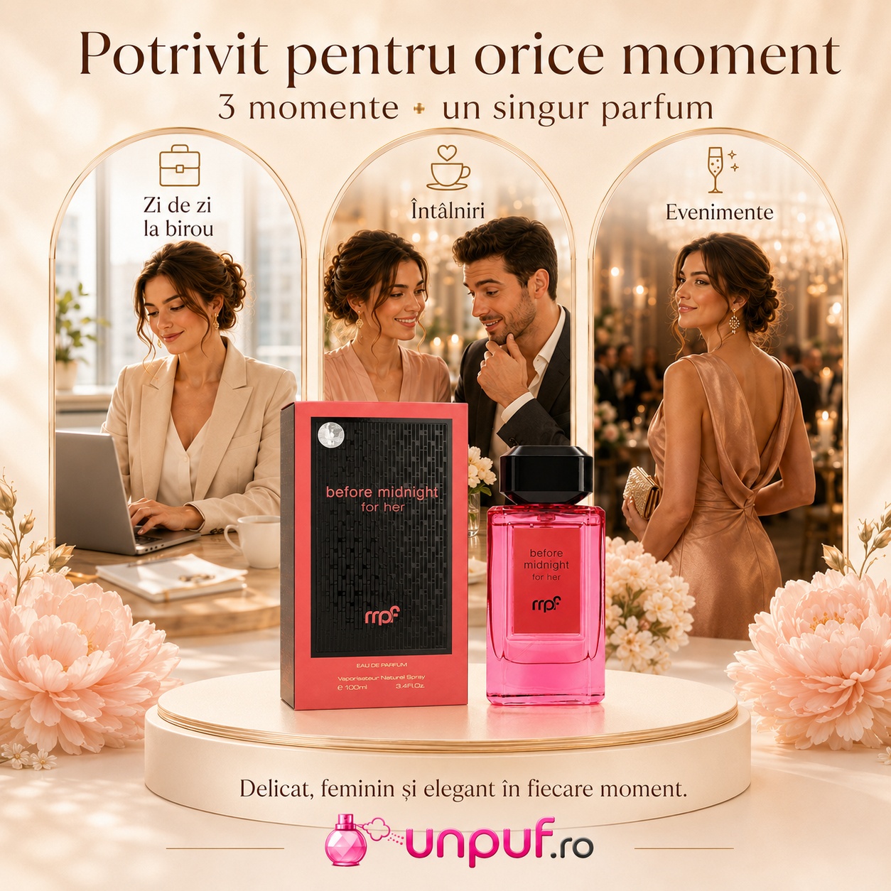 Parfum Before Midnight For Her potrivit pentru zi de zi la birou, întâlniri și evenimente elegante