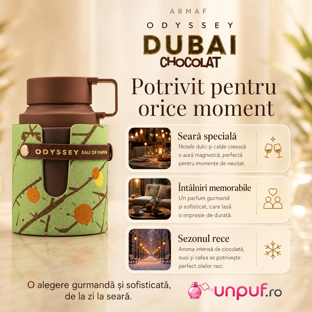 Odyssey Dubai Chocolate Armaf potrivit pentru seară &icirc;nt&acirc;lniri sezon rece și momente speciale