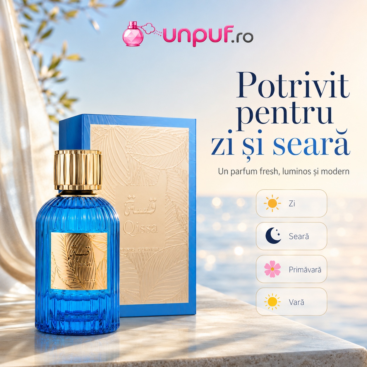 Qissa Blue Paris Corner prezentare premium parfum unisex fresh aromatic