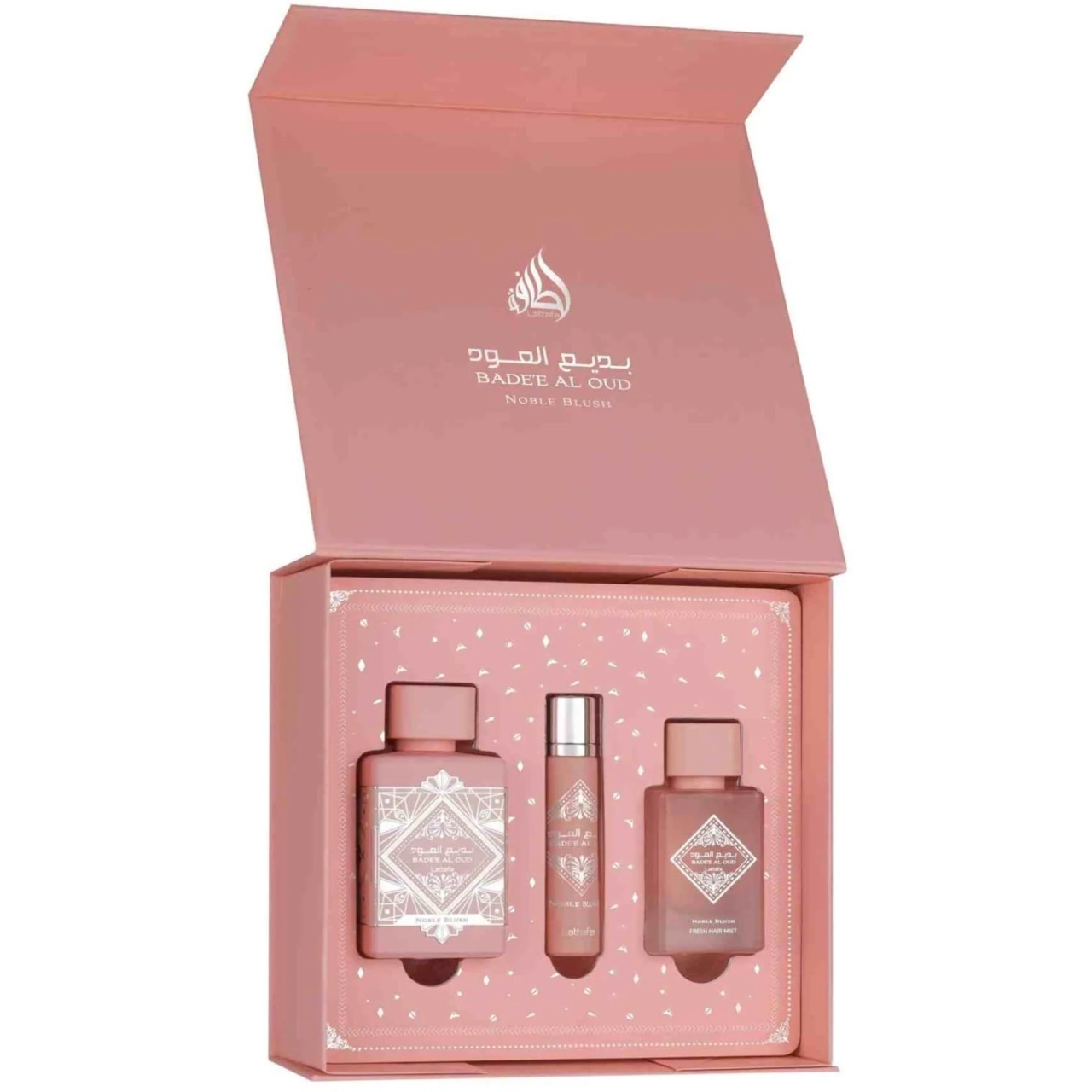 Lattafa Noble Blush cutie deschisă cu Eau de Parfum Hair Mist și Travel Spray