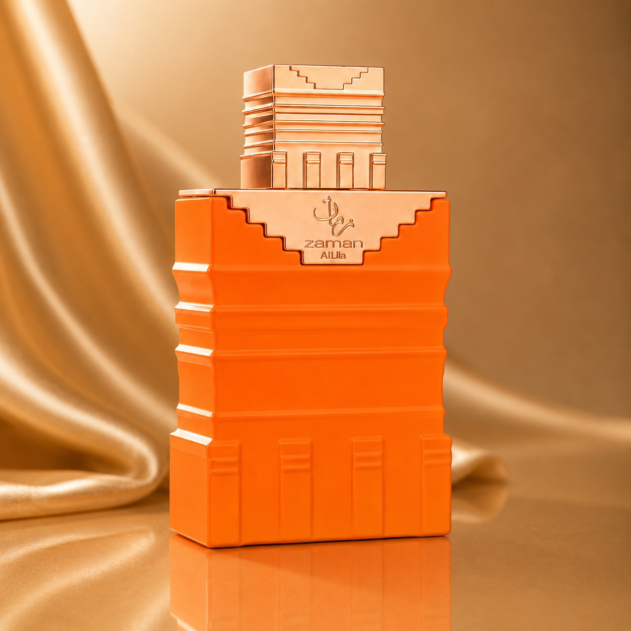 Sticlă parfum Zaman Al Ula Paris Corner 100 ml portocalie cu capac arhitectural rose gold