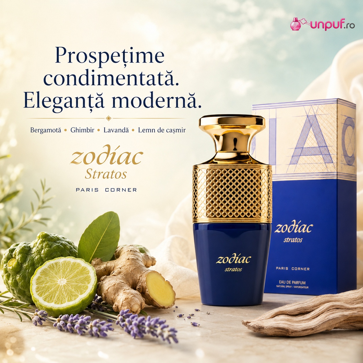 Zodiac Stratos Paris Corner prospețime condimentată eleganță modernă bergamotă ghimbir lavandă și lemn de cașmir