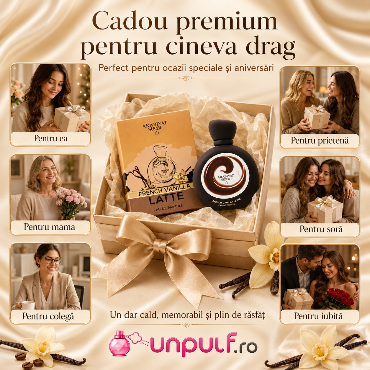 Arabiyat Sugar French Vanilla Latte cadou premium pentru femei, prietene, mamă, soră, colegă sau iubită