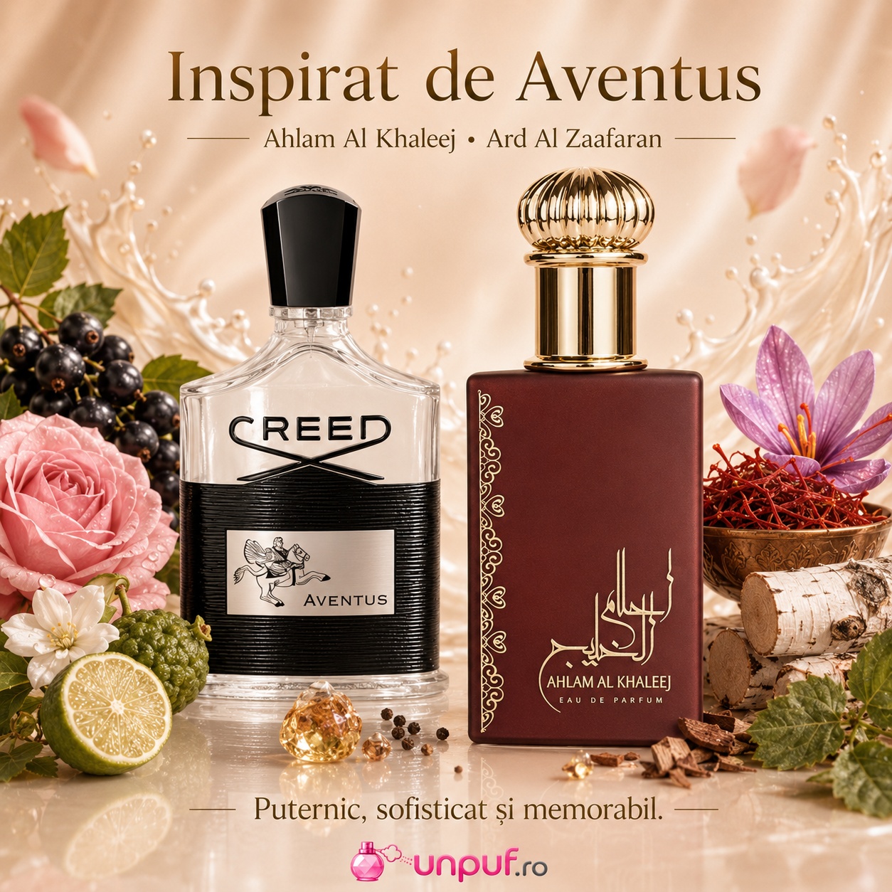 Ard Al Zaafaran Ahlam Al Khaleej inspirat din Aventus parfum oriental condimentat elegant și memorabil