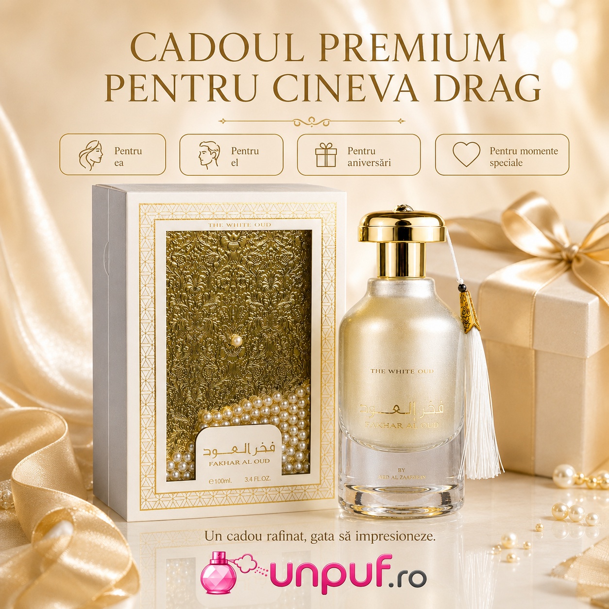 Fakhar Al Oud Intense White cadou premium pentru ea, pentru el, aniversări și momente speciale