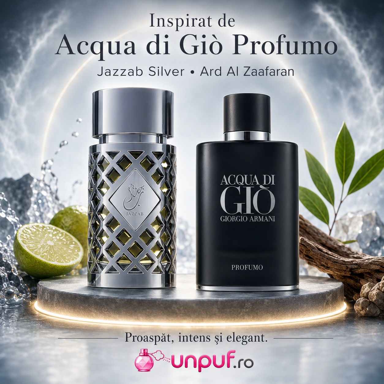 Jazzab Silver Ard Al Zaafaran inspirat de Acqua di Gio Profumo, parfum fresh, intens și elegant