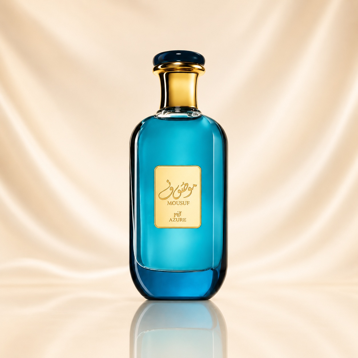 Sticlă parfum Ard Al Zaafaran Mousuf Azure 100 ml pe fundal satinat premium