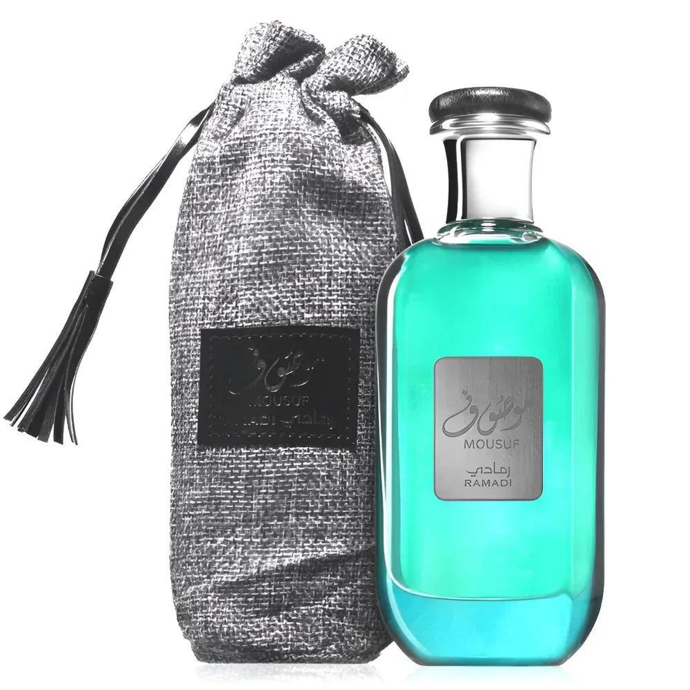 Parfum Ard Al Zaafaran Mousuf Ramadi 100 ml produs sigilat cu sticlă verde turcoaz și săculeț premium