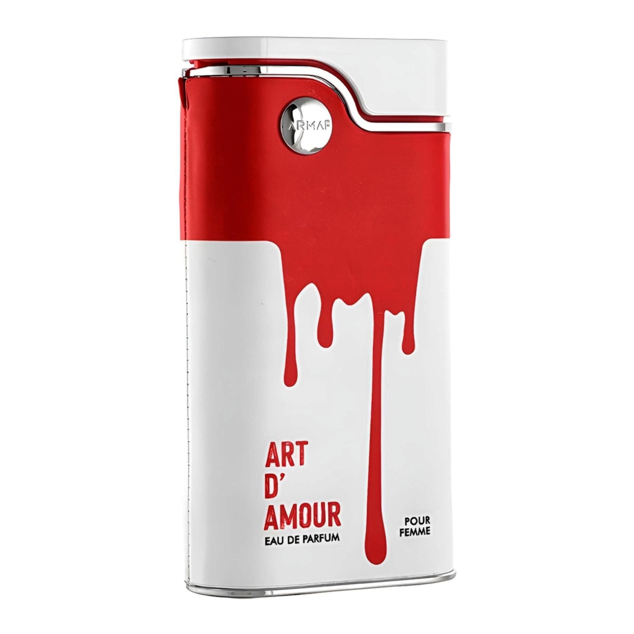 Flacon Armaf Art D&rsquo;Amour 100 ml parfum pentru femei cu design roșu alb și logo Armaf