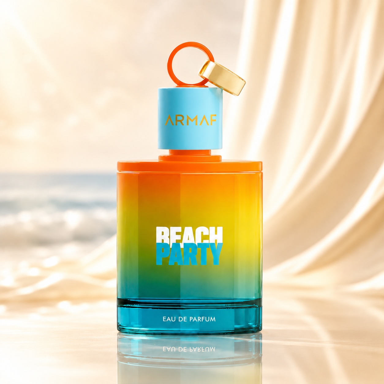 Flacon Armaf Beach Party 100 ml parfum unisex cu design portocaliu galben și turcoaz