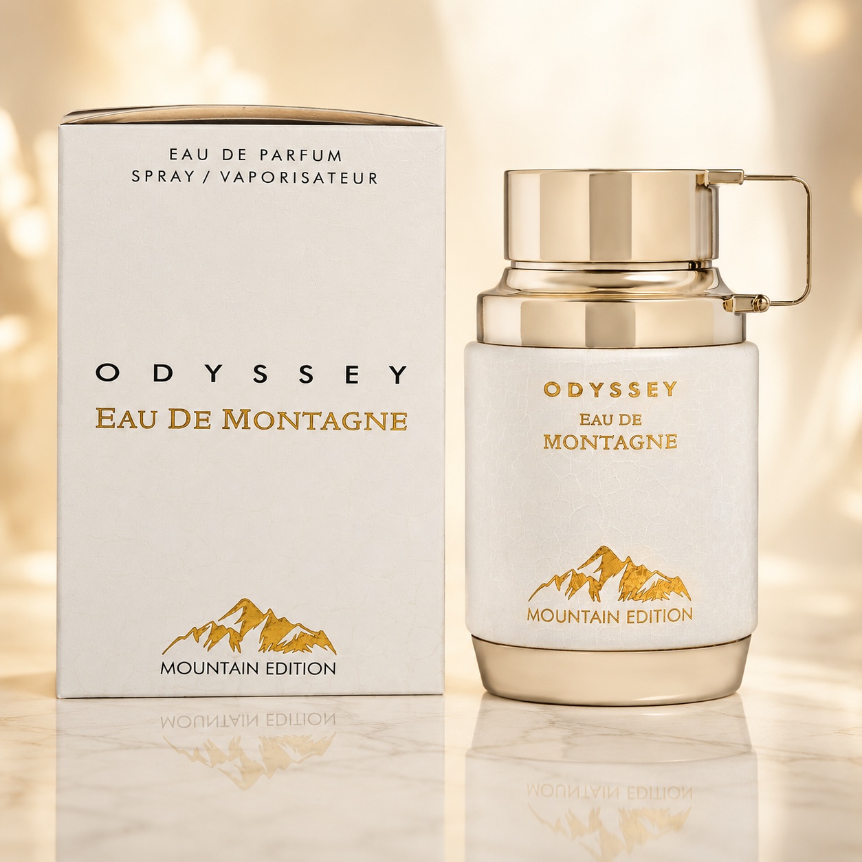 Parfum Arăbesc Armaf Odyssey Eau De Montagne 100 ml cu flacon alb auriu și cutie premium Mountain Edition