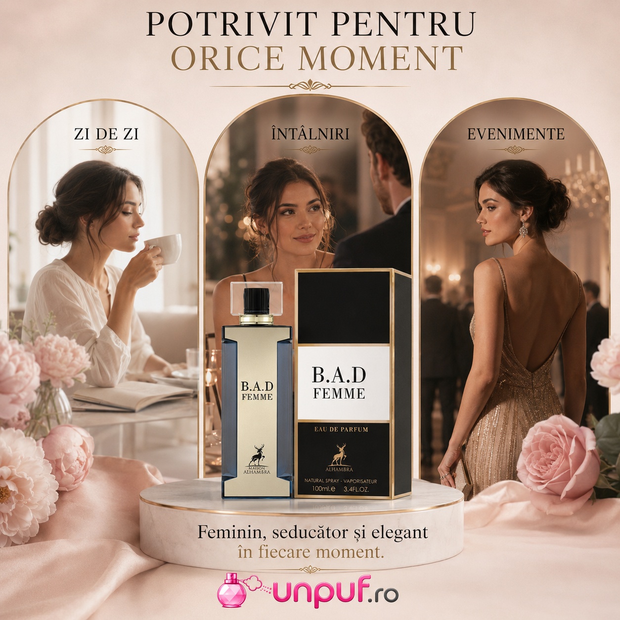 Unde se poate purta parfumul B.A.D. Femme Maison Alhambra zi de zi &icirc;nt&acirc;lniri evenimente